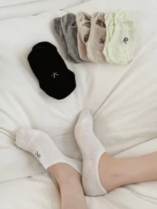 1/5 Pairs Of Women's Invisible Socks, Bow Personalized Pop Ankle Socks, Random Colors,Fashionable, Soft And Comfortable, Suitable For Home And Outdoor Wear, Suitable For All Seasons - Multicolor - View 2