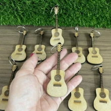 10 Guitar Keychains Musical Instrument Wood MDF 6mm - Yellow - View 7