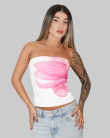 SLIM FIT STRAPLESS STRAPLES TUBE TOP CROPPED BASIC CASUAL TROPICAL PRINT FLOWER FLOWERS COLORFUL CUT OUT AITONA - Blanco - Ver 2
