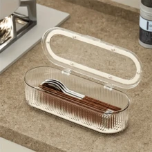 1 Exquisite Cutlery Storage Box, Made Of Plastic Material, Suitable For Storing Cutlery Such As Knives, Forks, Spoons, Chopsticks, Etc. In The Kitchen, Dust-Proof And Moisture-Proof, With A Drainage Pad