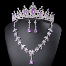 4 件巴洛克水晶皇冠项链耳环套装公主派对王冠新娘婚礼派对发饰珠宝皇冠套装