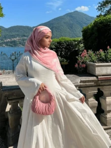 1件长款印花披肩式头巾，高级渐变大理石水印优雅女士头巾围巾，适合搭配连衣裙 - 彩色 - 查看 8