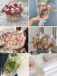 1 Roll Transparent Glass Paper, Transparent Bouquet Wrapping Paper, Plastic Dust-Proof Packaging Paper, Suitable For Gift Baskets, Fresh Flowers, Crafts, Snacks And Desserts - Multicolor - View 3