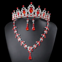 4 件巴洛克水晶皇冠项链耳环套装公主派对王冠新娘婚礼派对发饰珠宝皇冠套装