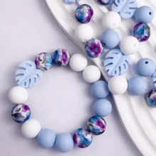 Juego de 25/30/33/34 piezas de cuentas de silicona, adecuado para hacer joyas DIY - Cuentas de enfoque para bolígrafos, collares y llaveros - Juego de cuentas de regalo artesanal, apropiado para hacer joyas, cuentas espaciadoras - Serie de hojas DIY - Ver 9