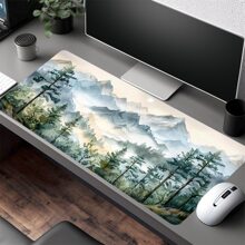 Snow Mountain Mouse Pad Aesthetic Art Desk Mat 35.4x15.7 Inch Desk Accessories Rubber Base With Stitched Edge Non-Slip Keyboard Pad For Office Home Computer As Gifts For Men Women Friends Birthdays Christmas
