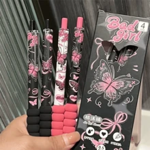 4支装蝶恋花系列ins风高颜值ST头速干刷少女心学生中性笔黑色水笔开学季返校必备 - 彩色 - 查看 15