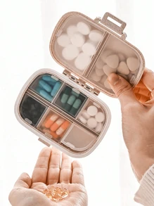 1 caixa de comprimidos portátil, mini caixa de remédios de viagem com 8 compartimentos, recipiente selado de silicone à prova d'água para óleo de peixe, lecitina, espirulina, celulose, melatonina, ginkgo biloba e outros suplementos, bandagens de primeiros socorros, pó hemostático, adequado para viagens, exploração, acampamento, piquenique