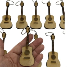 10 Guitar Keychains Musical Instrument Wood MDF 6mm - Yellow - View 1