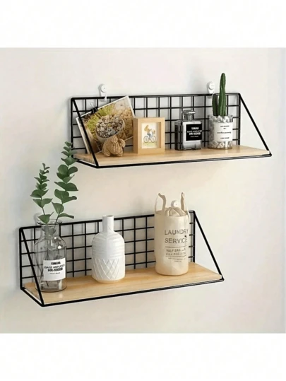 1件装极简风格免打孔金属悬浮置物架，壁挂式铁艺储物架，适用于浴室、客厅、卧室，增添家居墙面美感。