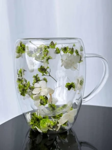 1 Double-Layer Glass Coffee Cup With Dried Flowers, Insulated And Heat-Resistant Water Cup, Suitable For Hot And Cold Drinks, Cold Drinks, Soda Water, Fruit Tea, Juice And Latte Coffee - Suitable For Weddings, Parties, Bridal Showers, Birthday Gifts, Teacher Gifts, Halloween, Christmas Gifts, Juice Cup, Matcha Cup, Mug, Breakfast Cup, Back To School Supplies, Dormitory Drinking Glass Cup, Students' Back To School Essentials