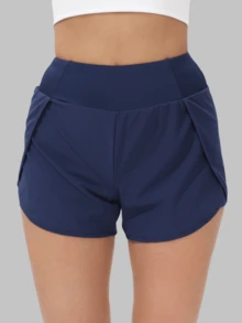 1件装女士高腰速干双层口袋运动跑步短裤