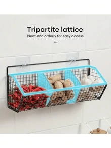 1pc,Piece Wall Mounted Kitchen Storage Basket - Multi-Functional Rack Organizer For Vegetables, Garlic, Onions - Metal Shelf Case - Suitable For Small Kitchen And Bathroom Storage, No Battery Required, Made Of Other Materials
