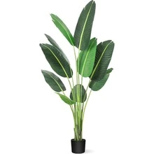 Fulvari Aritificial Bird Of Paradise Plant 4 FT Fake Tropical Palm Tree With 8 Trunks Artificial Banana Leaf For Indoor Outdoor Modern Decoration Faux Plants 60"H 48"H - 綠色 - 查看 4