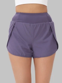 1 chiếc quần short thể thao nữ cạp cao, nhanh khô, hai lớp, có túi, thích hợp cho chạy bộ mùa hè. - Màu tím - Xem 3