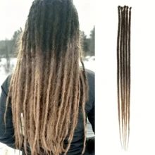 24 英寸薄 0.6 厘米合成辫子接发 - 适合雷鬼、嘻哈、万圣节和圣诞节的钩针接发 - 柔软、手工制作、5 股辫子接发，适合发型设计