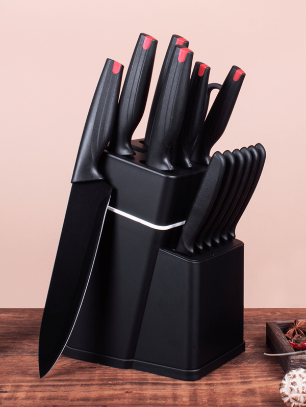 Juego de 14 piezas de cuchillos de cocina con bloque, que incluye cuchillo de chef, cuchillo de pan, cuchillo de uso general, cuchillo de pelar, cuchillo de filete y cuchillo de papilla, para uso doméstico.