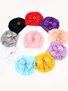 Gorro de niños con gemas de colores, decoración de lazo tridimensional de doble capa, gorra elástica tejida a mano a prueba de viento, gorro lindo para niñas pequeñas, adecuado para juegos al aire libre, fiestas y estilo diario