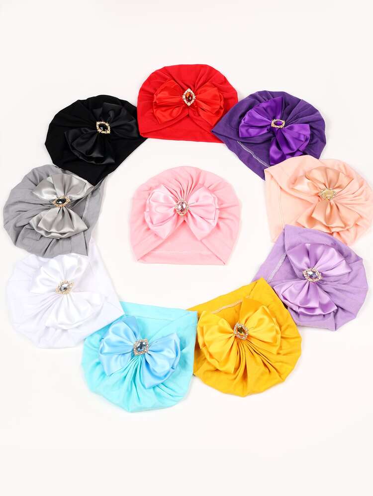 彩色宝石儿童帽，双层立体大蝴蝶结装饰，针织手工缝制弹力防风帽，女宝宝可爱帽子，适合户外玩耍、派对聚会和日常风格 - 彩色 - 查看 7