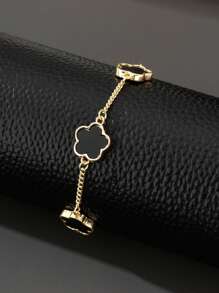 1pc Men's Bracelet, Men's Classic Lucky 5-Leaf Clover Bracelet, Fashion Design For Daily Wear, Gift Halloween Accessories Punk