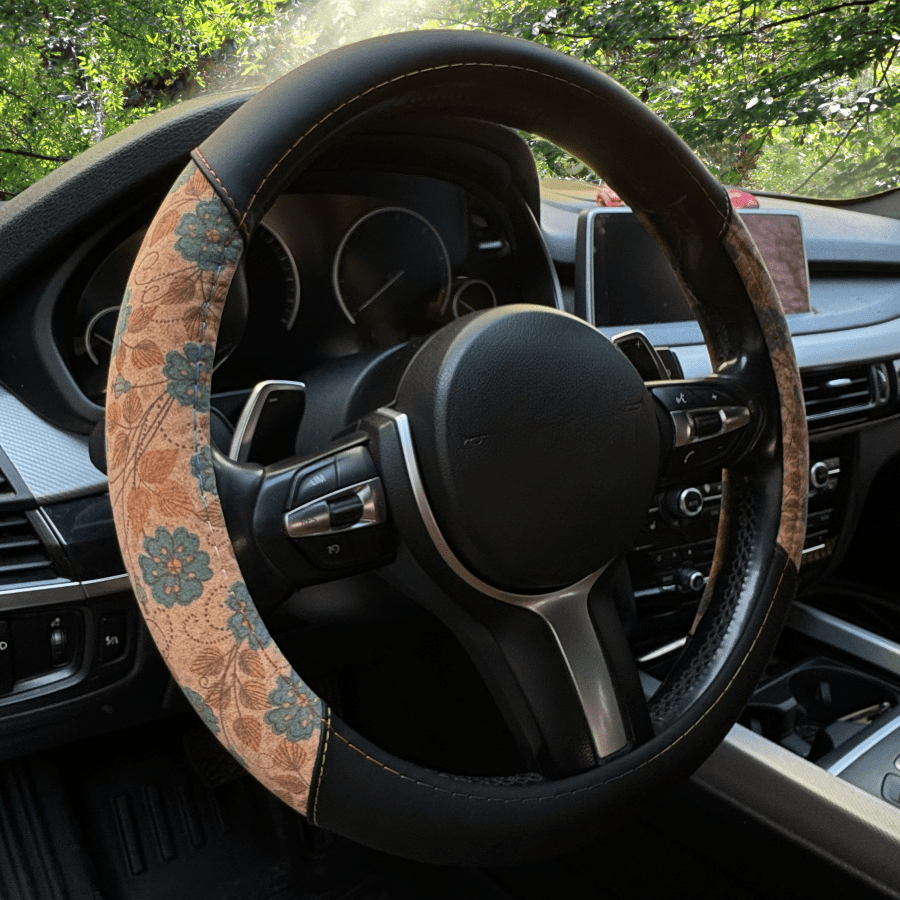 1 件复古天然软木和纳帕皮革汽车方向盘套，舒适防滑透气 38 厘米圆形通用 - 38cm/14.96inch - 查看 22