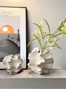 1pc White Ceramic Vase Flower Vase For Pampas Grass, Modern Large Coral Vase For Home Decor, Nordic Boho Vase For Centerpieces, Wedding, Dinner Table, Living Room