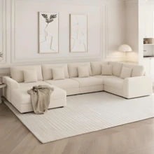 ADVWIN 146" Oversized Corduroy Modular Sectional Sofa - 6 Seats, Convertible Sleeper Lounge Couch With Ottoman & 5 Pillows - Comfortable Modern Sofa For Living Room - 米色 - 查看 1