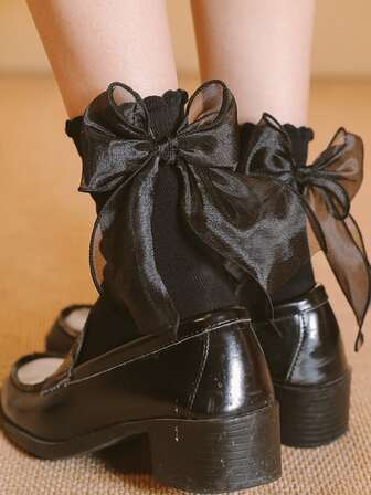 1 Pair/Set: Cute Bowknot Japanese-Style Women Fall Socks