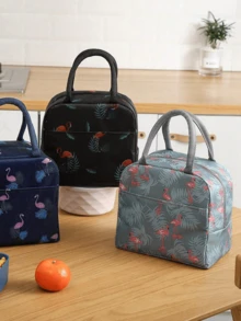 1 件可重复使用的便携式鹤印花保温午餐袋，带水瓶架的可爱防漏午餐手提袋，大容量手提包，适合旅行、工作、野餐、海滩