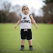 2pcs/Set Baby Boy Casual Sports Beach Style Mesh Sleeveless Hoodie Top With Letter Print & Shorts Set For Summer - Black - View 9