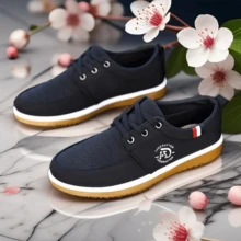 2025 男士新款正式商务流行时尚百搭户外低帮帆布系带休闲运动鞋 - 黑色 - 查看 8