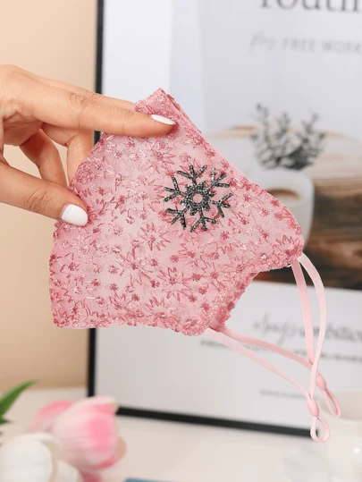 Women's Lightweight Snowflake Print Lace Mesh Sun Protection Mask, Breathable Comfortable Versatile For Spring/Summer