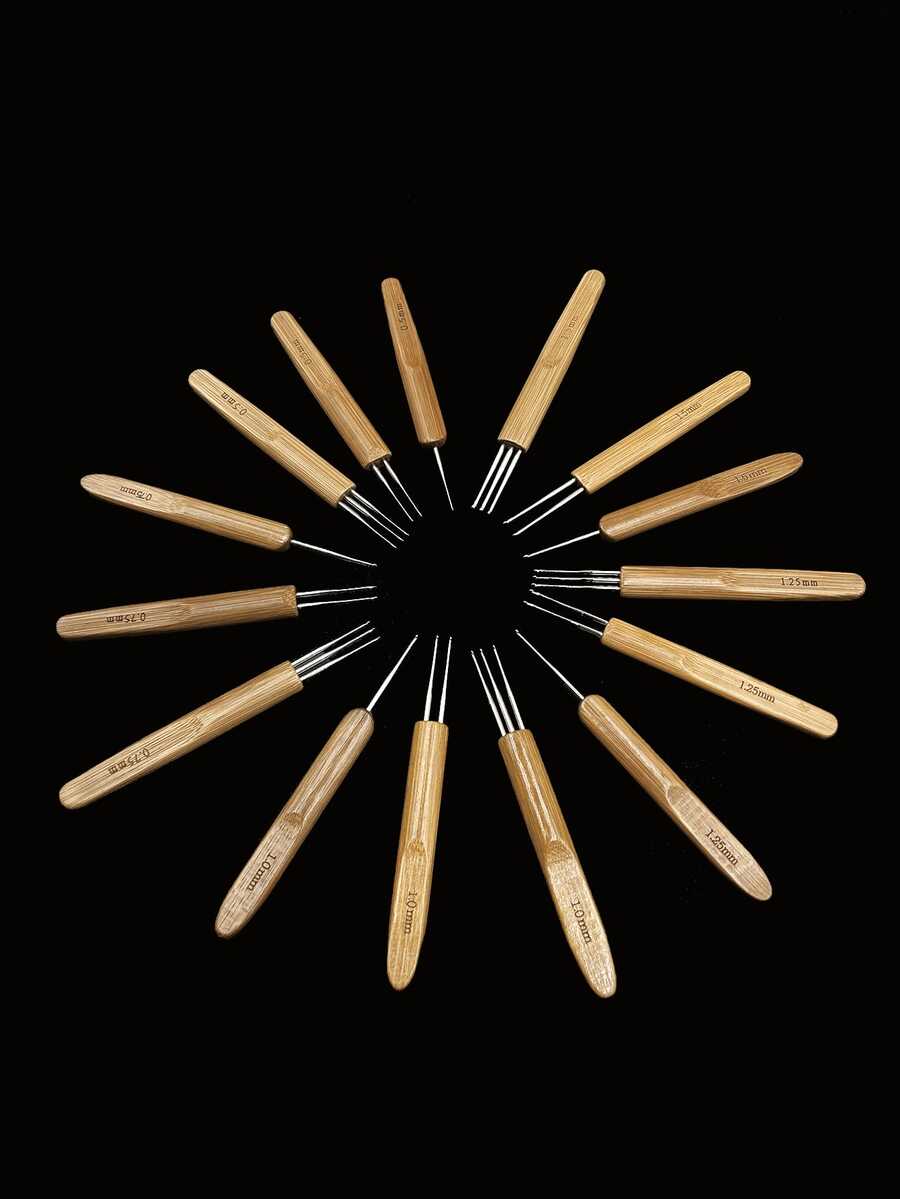 3pcs/Pack Bamboo Handle Carbonized Crochet Hooks Set, 0.5mm, 0.75mm, 1.0mm, 1.25mm, 1.5mm - Bamboo Braiding Crochet Hooks Suitable For Braiding, Dreadlocks, Beading - Brown - View 1