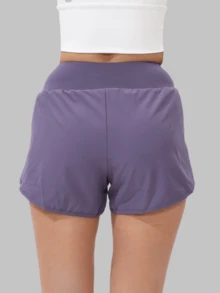 1 chiếc quần short thể thao nữ cạp cao, nhanh khô, hai lớp, có túi, thích hợp cho chạy bộ mùa hè. - Màu tím - Xem 5