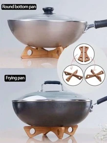 2 piezas Soportes para ollas y tazones de bambú con forma de cruz, resistentes al calor, aislantes