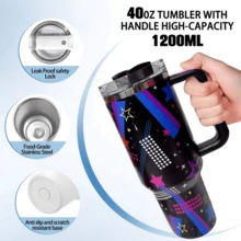 Large Capacity Car Mug 40 Oz Ice Bar Mug Outdoor Use Portable Carrying Water Bottle, Travel Mug, Outdoor Iced Coffee Mug For Camping, Hiking, Driving, Traveling With Handle - 搖滾黑 - 查看 3