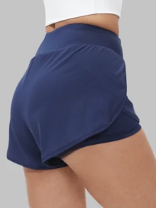 1件装女士高腰速干双层口袋运动跑步短裤