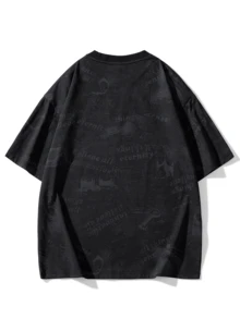 Camiseta de cuello redondo holgada con estampado de moda para hombre - Negro - Ver 3