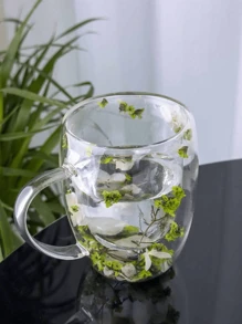 1 Double-Layer Glass Coffee Cup With Dried Flowers, Insulated And Heat-Resistant Water Cup, Suitable For Hot And Cold Drinks, Cold Drinks, Soda Water, Fruit Tea, Juice And Latte Coffee - Suitable For Weddings, Parties, Bridal Showers, Birthday Gifts, Teacher Gifts, Halloween, Christmas Gifts, Juice Cup, Matcha Cup, Mug, Breakfast Cup, Back To School Supplies, Dormitory Drinking Glass Cup, Students' Back To School Essentials