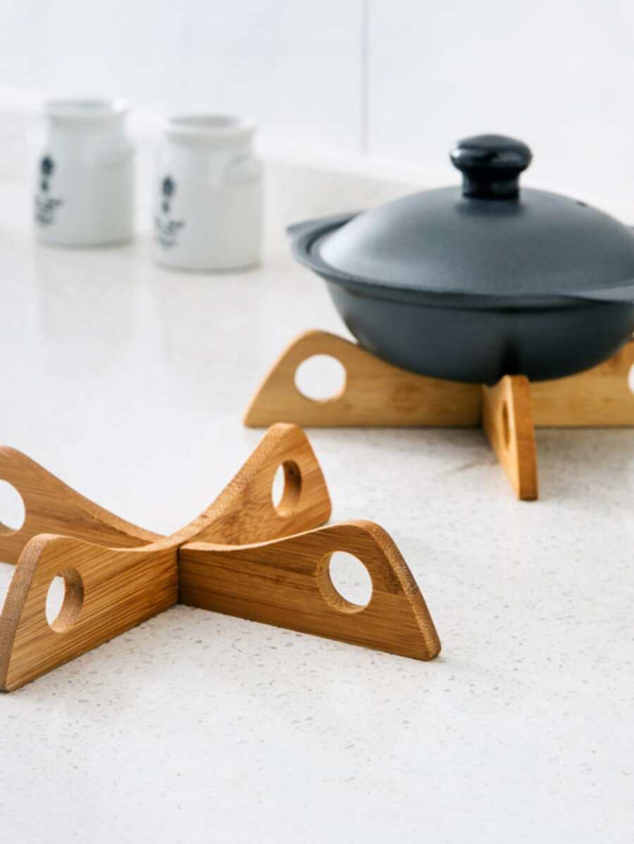 2 piezas Soportes para ollas y tazones de bambú con forma de cruz, resistentes al calor, aislantes