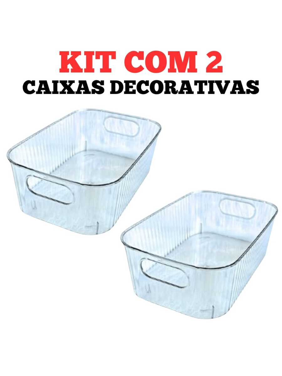 Kit Com 2 Caixas Decorativas Transparente Multiuso Organizadora - transparente - Visão 1