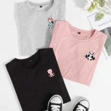 100% Cotton Oversized T-Shirt Kit For Gym Streetwear - đen/xám/hồng - Xem 1