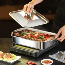 Stainless Steel Baking Pan Set With Lid - Non-Stick, Dual Handle, Versatile For Desserts, Bread, BBQ & More - Heat Resistant, Easy Clean, Rectangular, Baking Trays, Seafood Trays, Dinner Plates - Multicolor - View 12