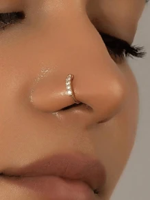 2 peças elegantes e luxuosas de cobre em forma de U com diamantes falsos, piercing de nariz falso multifuncional, adequado para mulheres, para uso diário e festivo, adequado para o Ramadã, acessório para todas as estações
