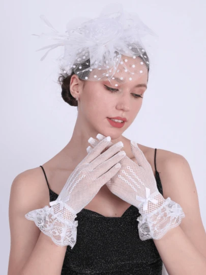 Juego de 3 piezas que incluye fascinadores, sombreros y guantes de encaje para mujeres, sombreros elegantes para fiestas de té, sombreros para el Kentucky Derby de 1950, tocados con velo de pajarera y diadema para boda, sombreros de fieltro vintage tipo fedora y boina para carreras de caballos, sombreros de iglesia con velo negro para funeral, vestidos de los años 40 y accesorios de estilo lolita como regalo para cumpleaños, Día de la Madre, Halloween y Navidad