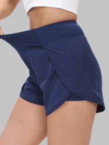 1件装女士高腰速干双层口袋运动跑步短裤