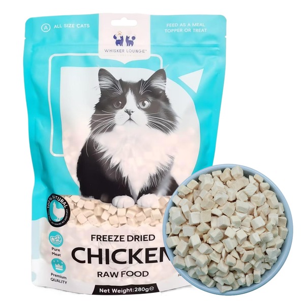 Whisker Lounge London Freeze-Dried Chicken Cat Snacks, Duck Cat Snacks, Pure Chicken Snacks And Pure Duck Snacks, High Protein, No Added Preservatives, 0 Grains, 0 Starch, 0 Pigments, Etc., 280g Large Package, Can Be Used As Cat Training Rewards, Interactive Rewards