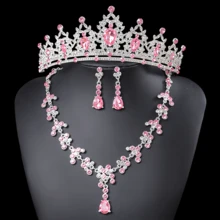 4 件巴洛克水晶皇冠项链耳环套装公主派对王冠新娘婚礼派对发饰珠宝皇冠套装