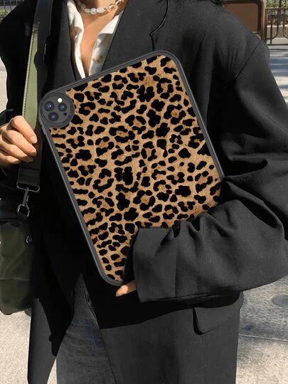 1件装时尚简约花卉豹纹棕色图案防震平板电脑保护套，内置360度加厚防摔保护套，适用于第十代10.9英寸平板电脑，便携式皮革10.2英寸平板电脑保护壳