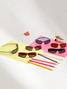 1pc Kids Fashionable Colorful Sports Goggles, Outdoor Cycling Rimless Connected Fashion Glasses, Cute & Personalized For Baby - Multicolor - View 3